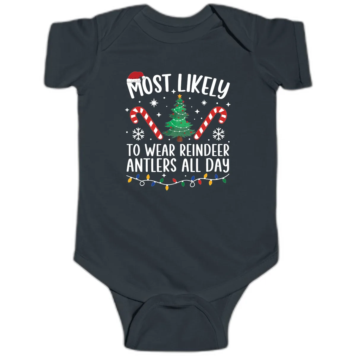 Most Likely To Wear Reindeer Antlers All Day Baby Onesie in Black
